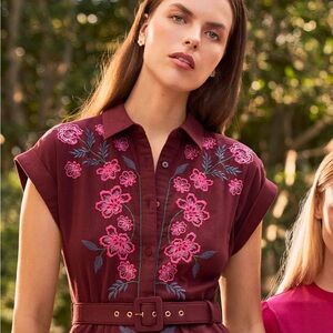 DRAPER JAMES | Embroidered Button-down Midi Dress M 🌸